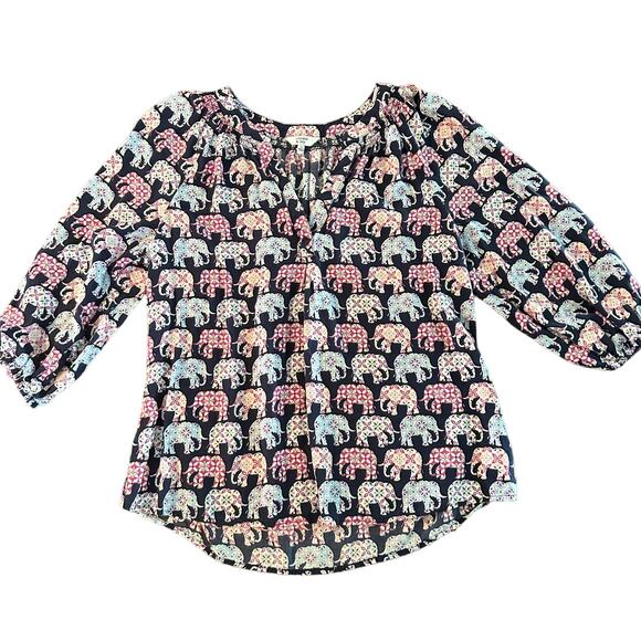 Crown & Ivy Womens navy purple elephant blouse top Size small - Picture 1 of 6